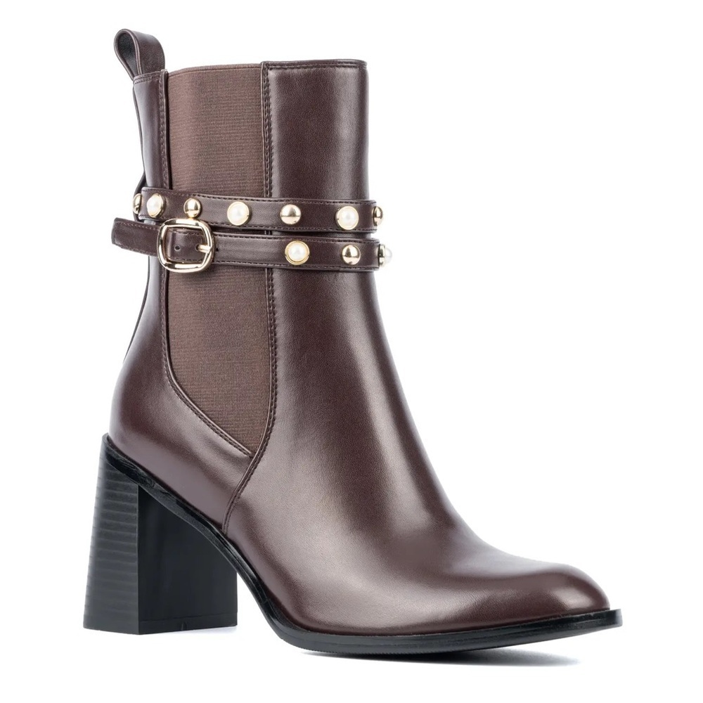 Torgeis Women's Ivy Brown Studded Heel Block Booties Size 8